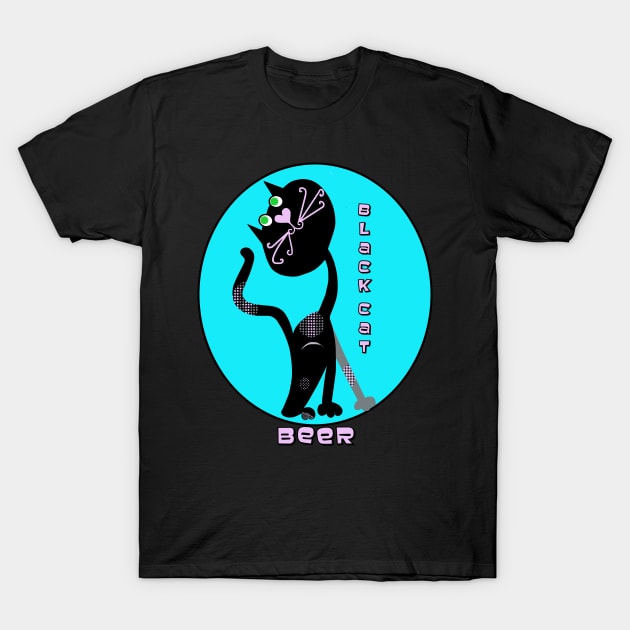 Black Cat Beer T-Shirt by Lynndarakos